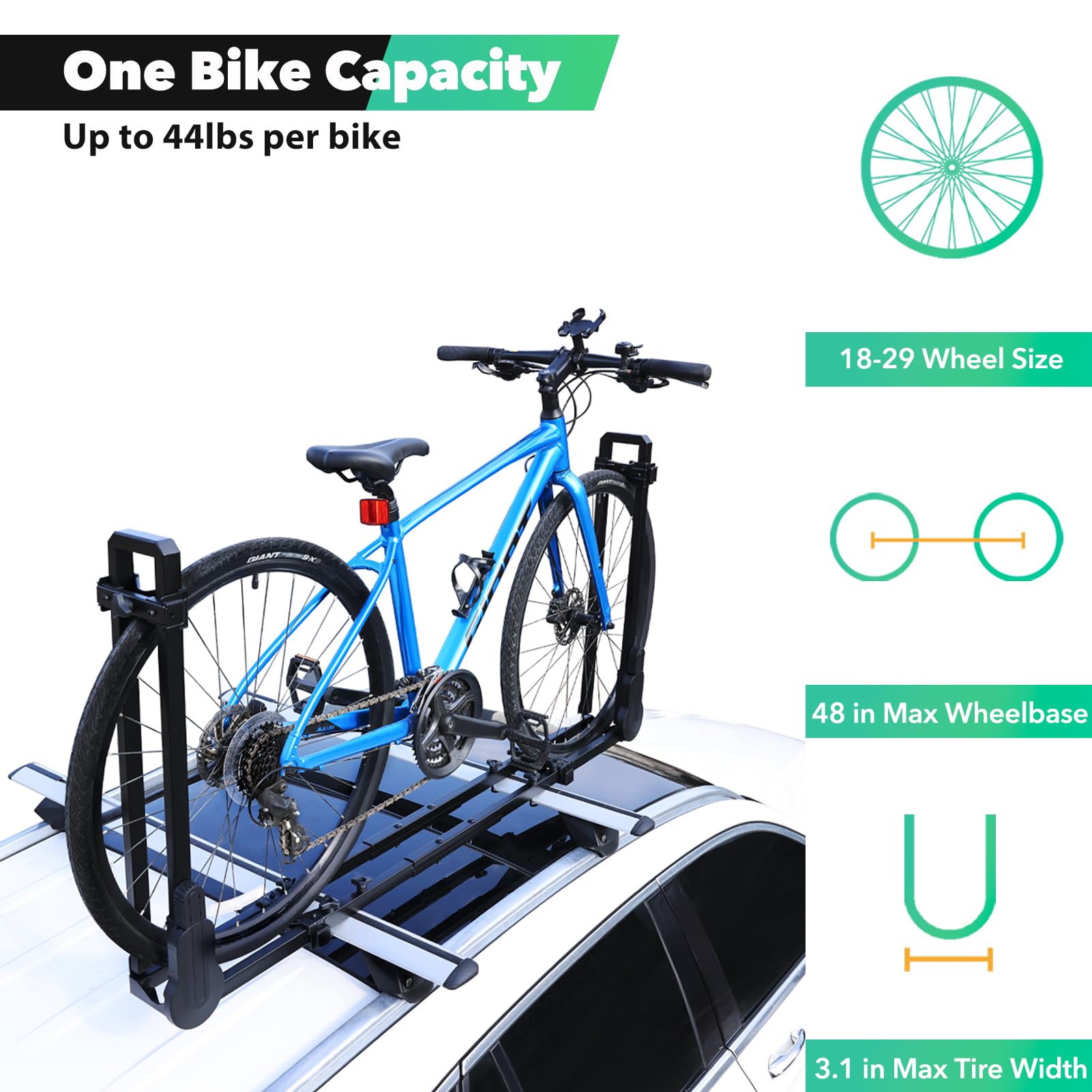 Upright Roof Bike Rack for Cars & SUVs - 2-Arm Bicycle Carrier for Removable Crossbars | Secure Transport for Mountain, Road & Commuter Bikes | Perfect for Road Trips & Outdoor Adventures