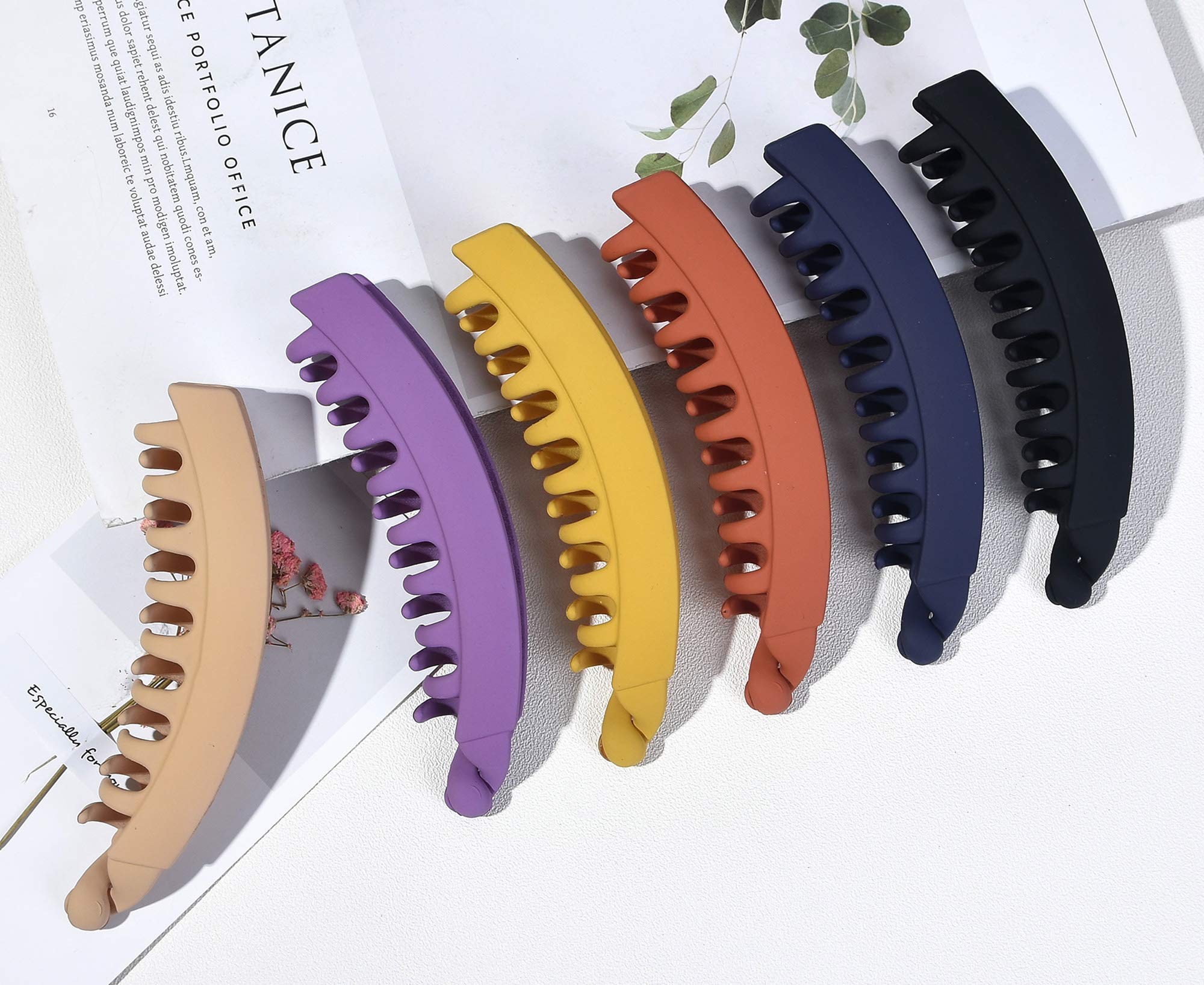 6 Pack Large Banana Hair Clips - 5 Inch Non-Slip Banana Claw Clips for Women with Thin, Fine or Thick Hair - Perfect for Ponytails, Buns and Everyday Hairstyles