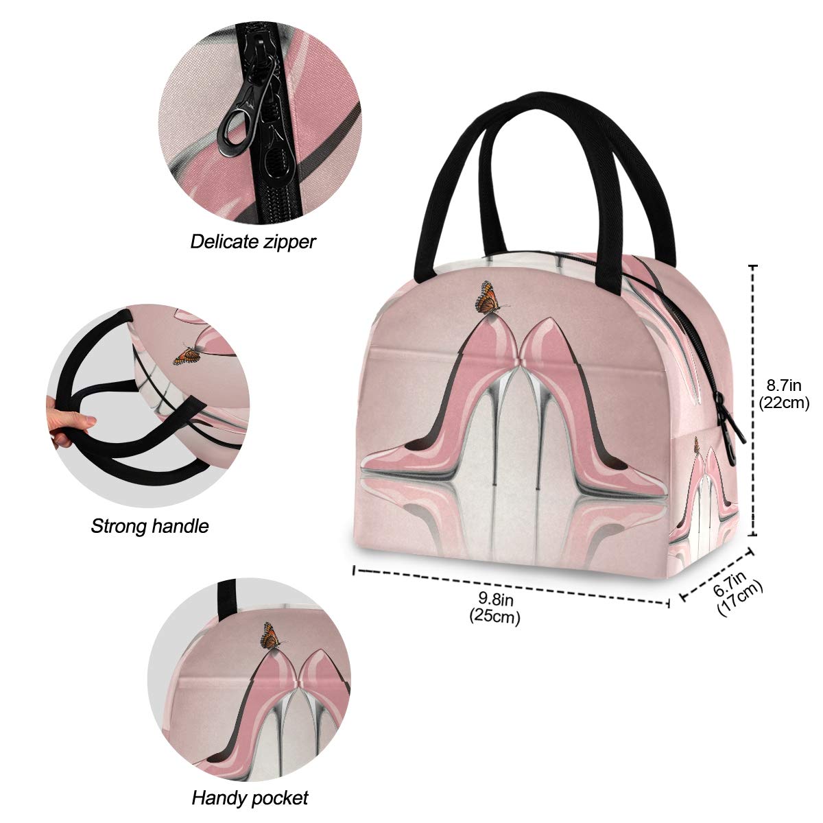 Blueangle Elegant Pink High Heel Shoes Lunch Bags for Women & Men - Water-Resistant Thermal Insulated Lunch Tote Box Organizer | Perfect for Office, School, Picnics & Travel