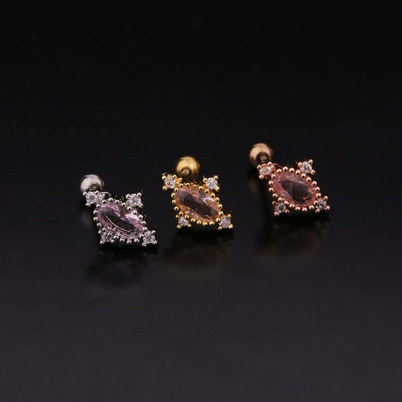 20G Colorful CZ Daith Conch Stud Earrings for Women - Hypoallergenic Surgical Steel Body Jewelry - Perfect for Piercing, Daily Wear & Special Occasions (HSPJ248)
