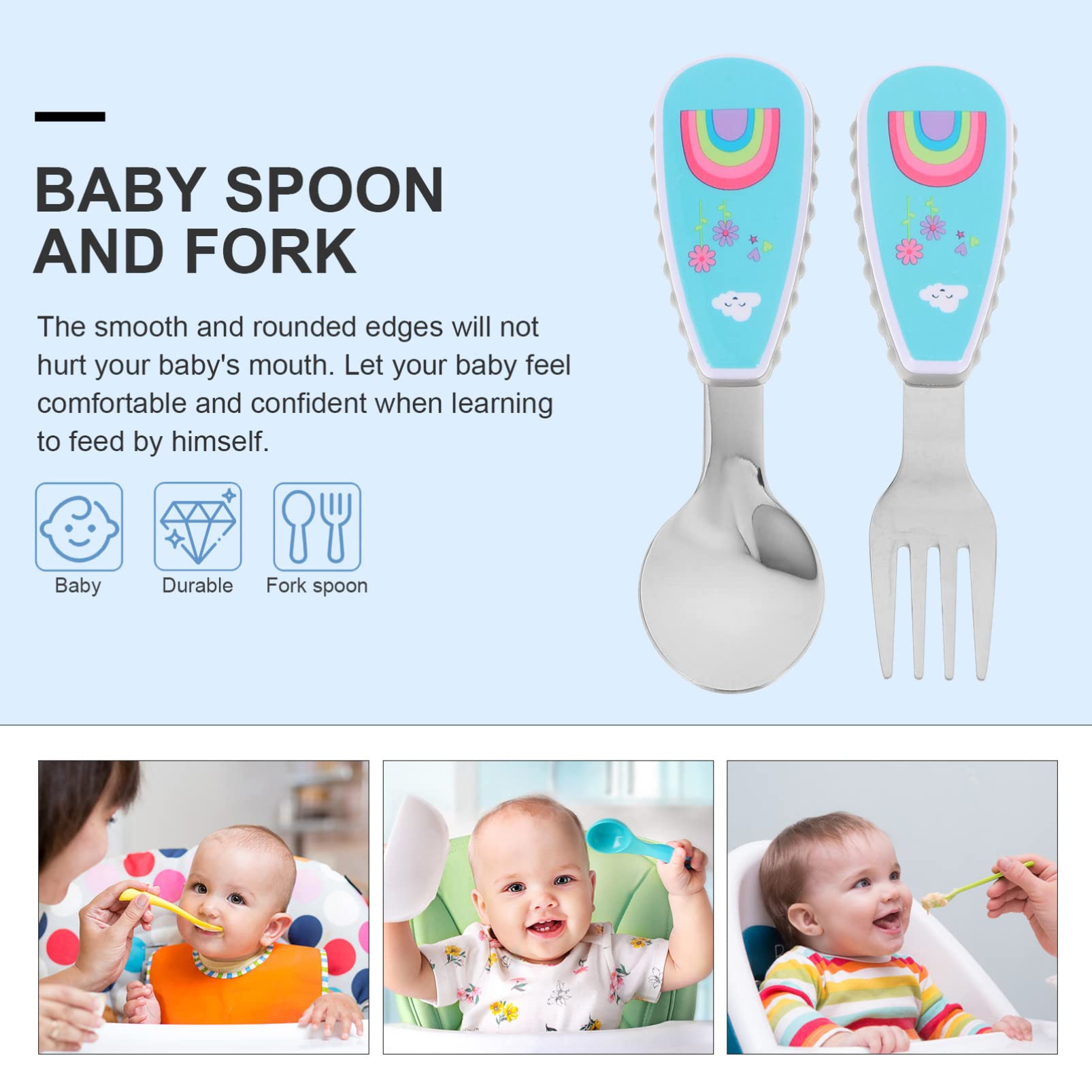 Hemoton 1 Set Baby Feeding Spoon and Fork - BPA-Free Infant Training Utensils for Self-Eating | Lightweight Toddler Spoon Set for Beginners | Perfect for Baby-Led Weaning, First Foods & Mealtime Learning