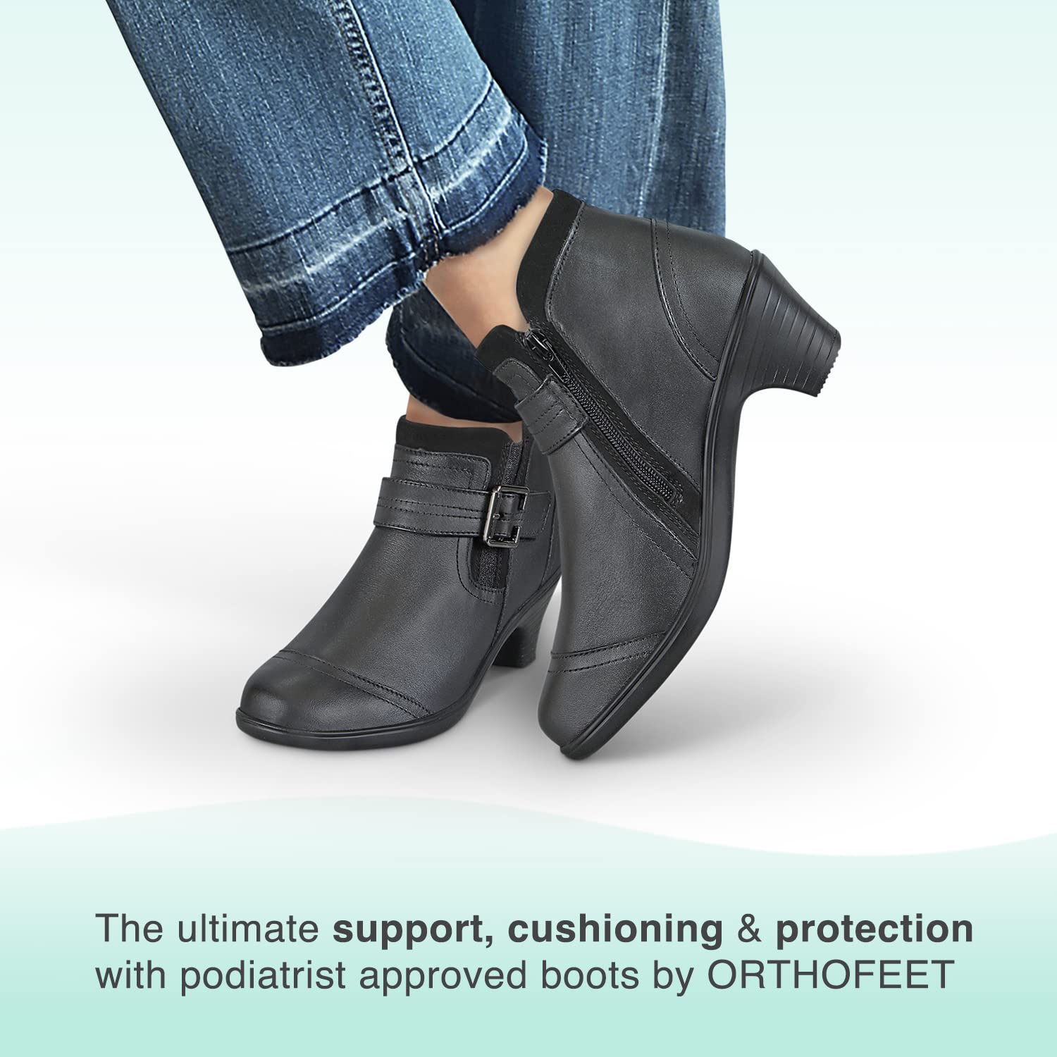 Orthofeet Women's Orthopedic Leather Emma Ankle Boots - Comfortable Diabetic & Arthritis Shoes for Pain Relief - Perfect for Walking, Work & Everyday Wear