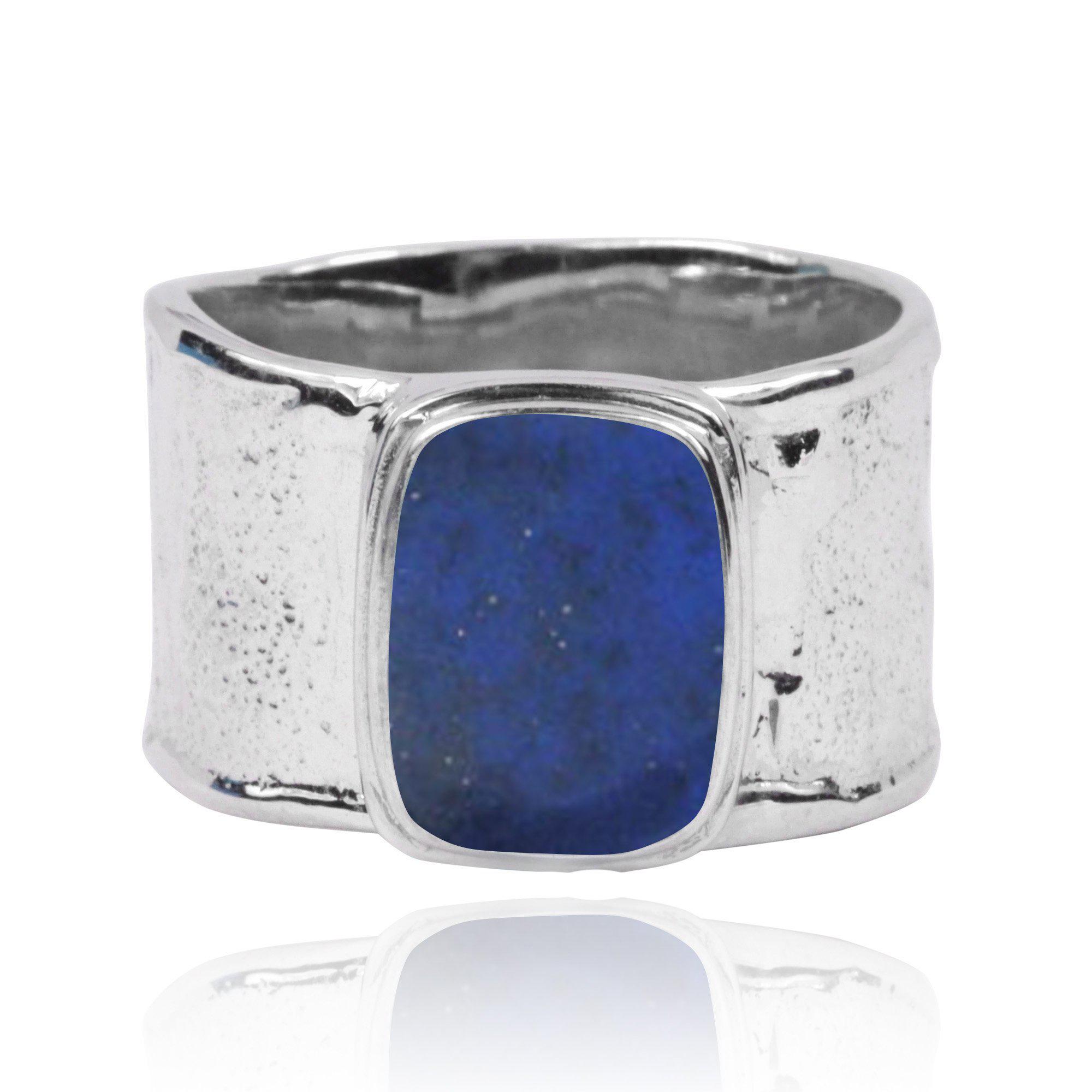 Hammered Sterling Silver Israeli Style Cushion Shaped Lapis Ring - Handmade Jewelry for Women, Unique Gift for Her, Perfect for Weddings & Special Occasions