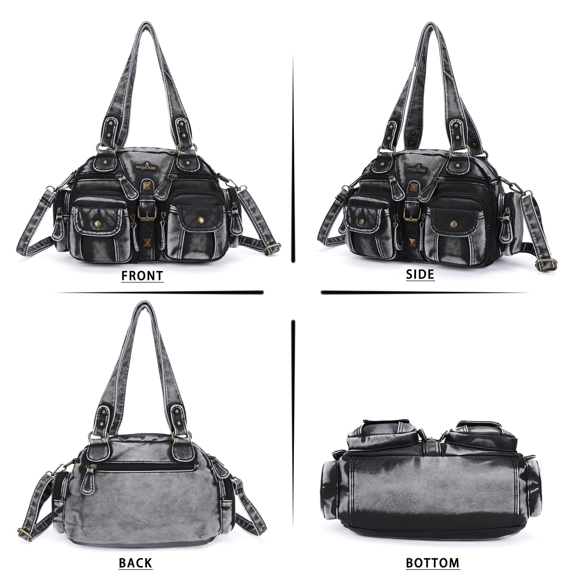 Angel Kiss Women's Hobo Crossbody Shoulder Bag - Multipocket Soft Leather Handbag with Removable Strap | Perfect for Work, Travel & Everyday Use