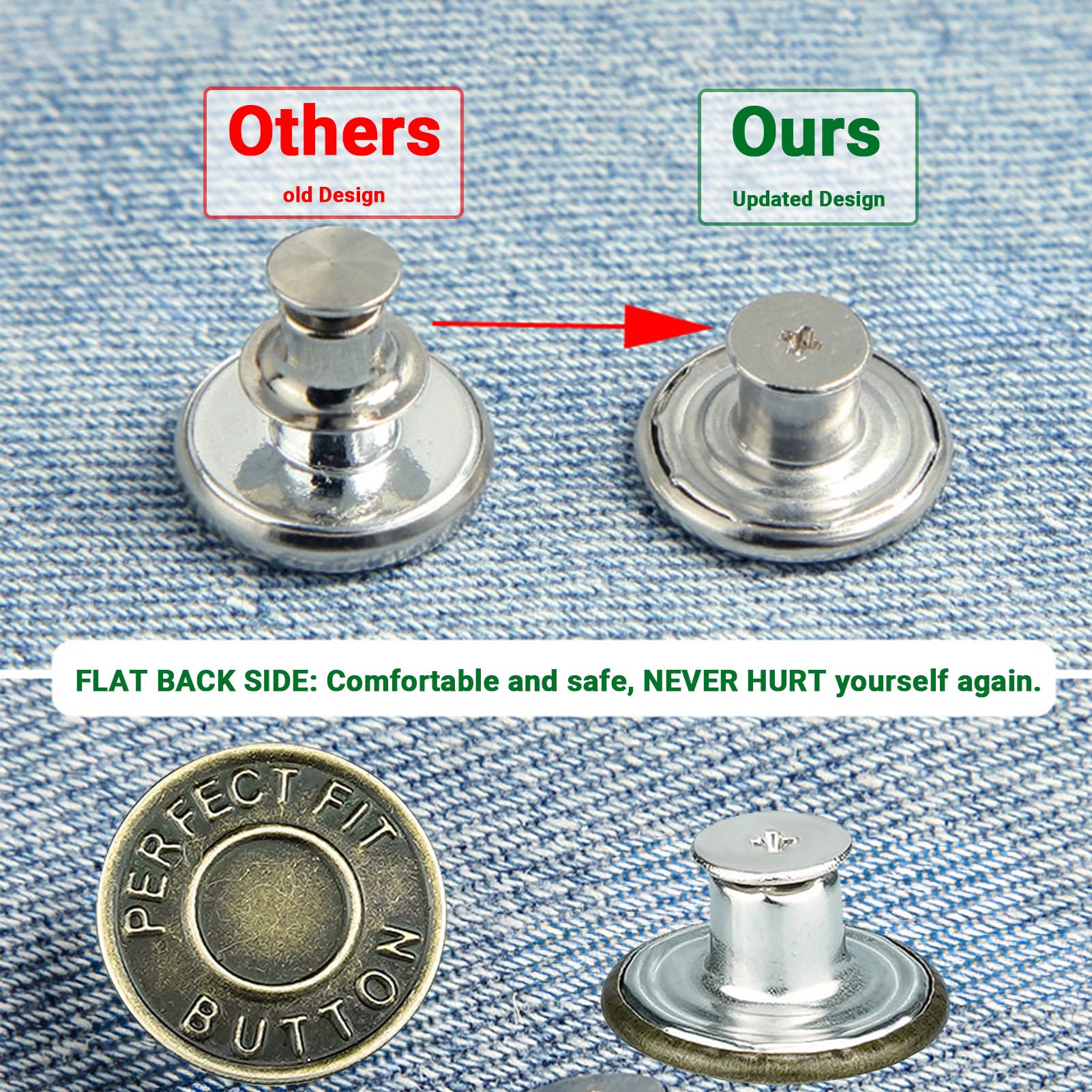 Jeans Button Replacement Screw - 17mm Adjustable Tightener Button for Loose Jeans Pants - Fix & Resize Denim Waist - Perfect for DIY Jean Repair & Tailoring at Home