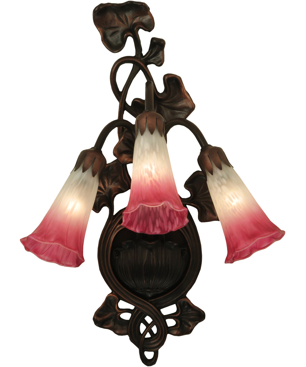 11W Pink and White Pond Lily 3-Light Wall Sconce in Mahogany Bronze - Perfect for Bedroom, Living Room, and Hallway Lighting Decor
