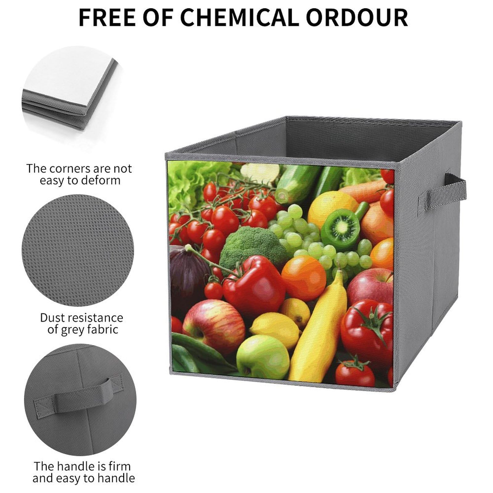 6-Pack Foldable Storage Bins for Fresh Vegetables & Fruits - Large Capacity Printed Storage Boxes with Handles - Perfect for Playroom, Office & Home Organization (Multipurpose Storage Cubes for Kitchen, Pantry, Closet & Nursery)