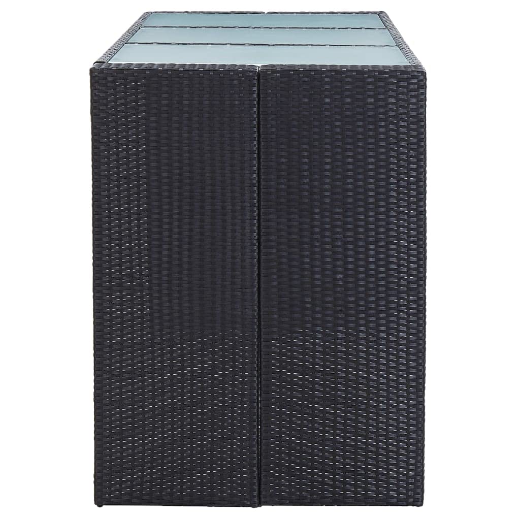 vidaXL 7-Piece Patio Bar Set with Glass Tabletop & Cushions - Black Poly Rattan Outdoor Bar Table & Conversation Set for Backyard, Poolside & Garden Relaxation