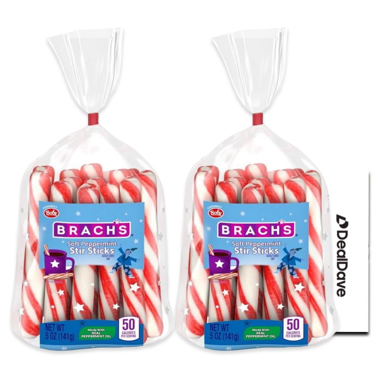 Brachs (Formerly BobsSweet) Stripes Peppermint Candy Sticks - 2 Pack | All Natural Peppermint Flavor | Gluten Free & Fat Free | Includes Deal Dave Card | Perfect for Holiday Gifts, Party Favors & Office Treats
