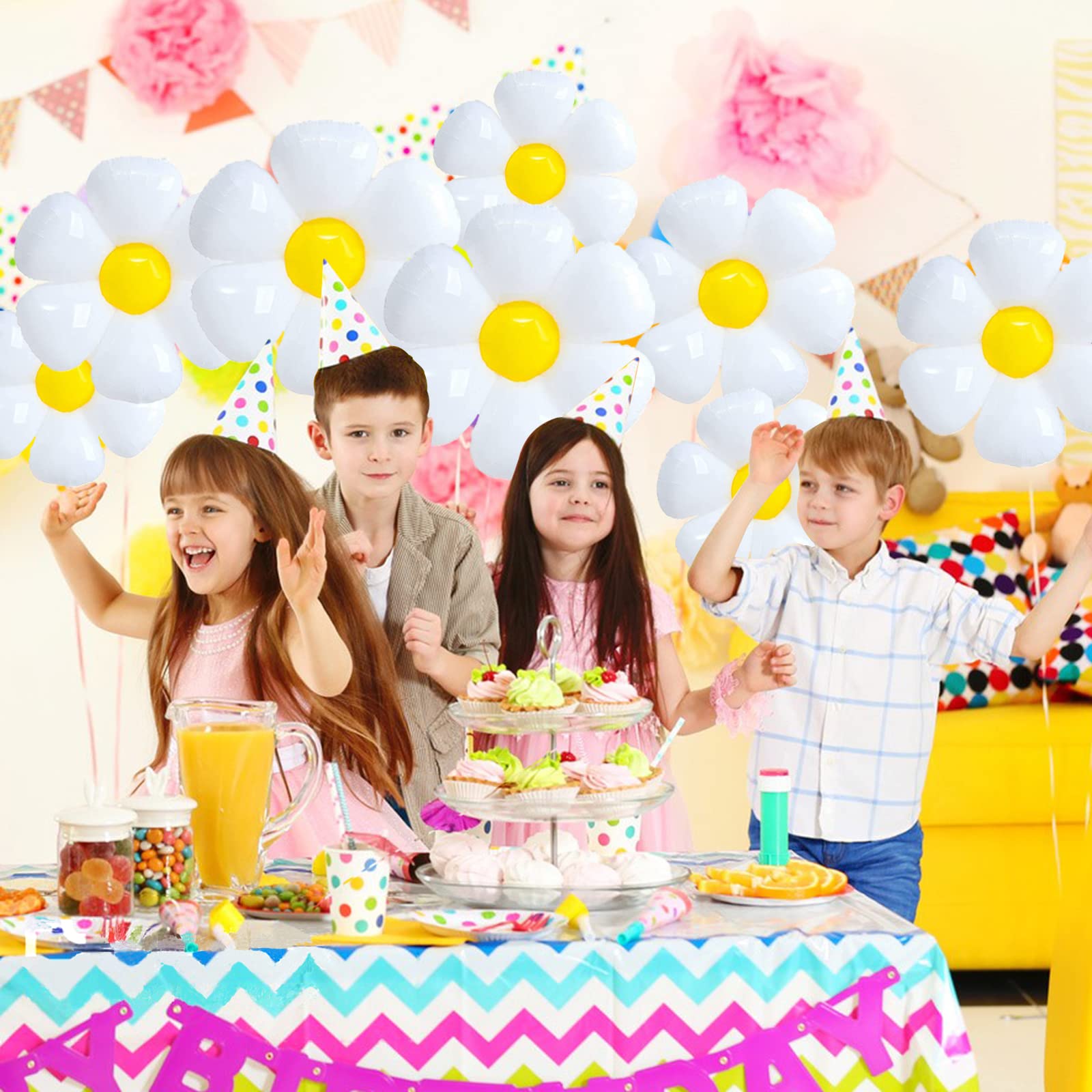 12 Pcs Daisy Balloons - 3 Sizes White Flower Balloons for Birthday, Baby Shower & Wedding Decorations | Daisy Party Supplies for Spring, Summer & Boho Themed Events