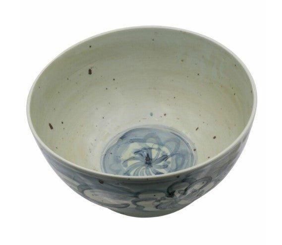 Handmade Blue and White Porcelain Bowl with Twisted Flower Design - Traditional Korean Silla Style Ceramic Dish for Tea, Rice, or Home Decor