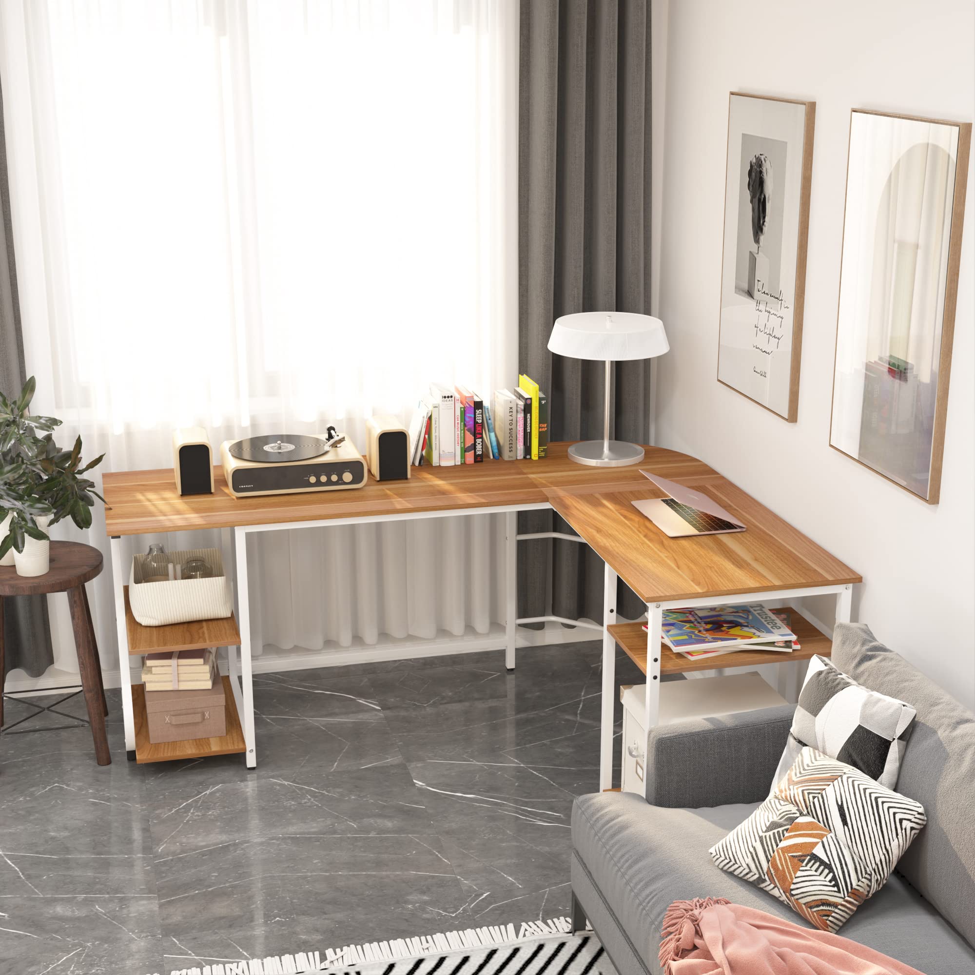 Reversible L-Shaped Desk with Storage Shelves - Modern Corner Computer Desk for Home Office & Gaming Workstation - Walnut Finish | Perfect for Small Spaces, PC Setup & Ergonomic Workspace