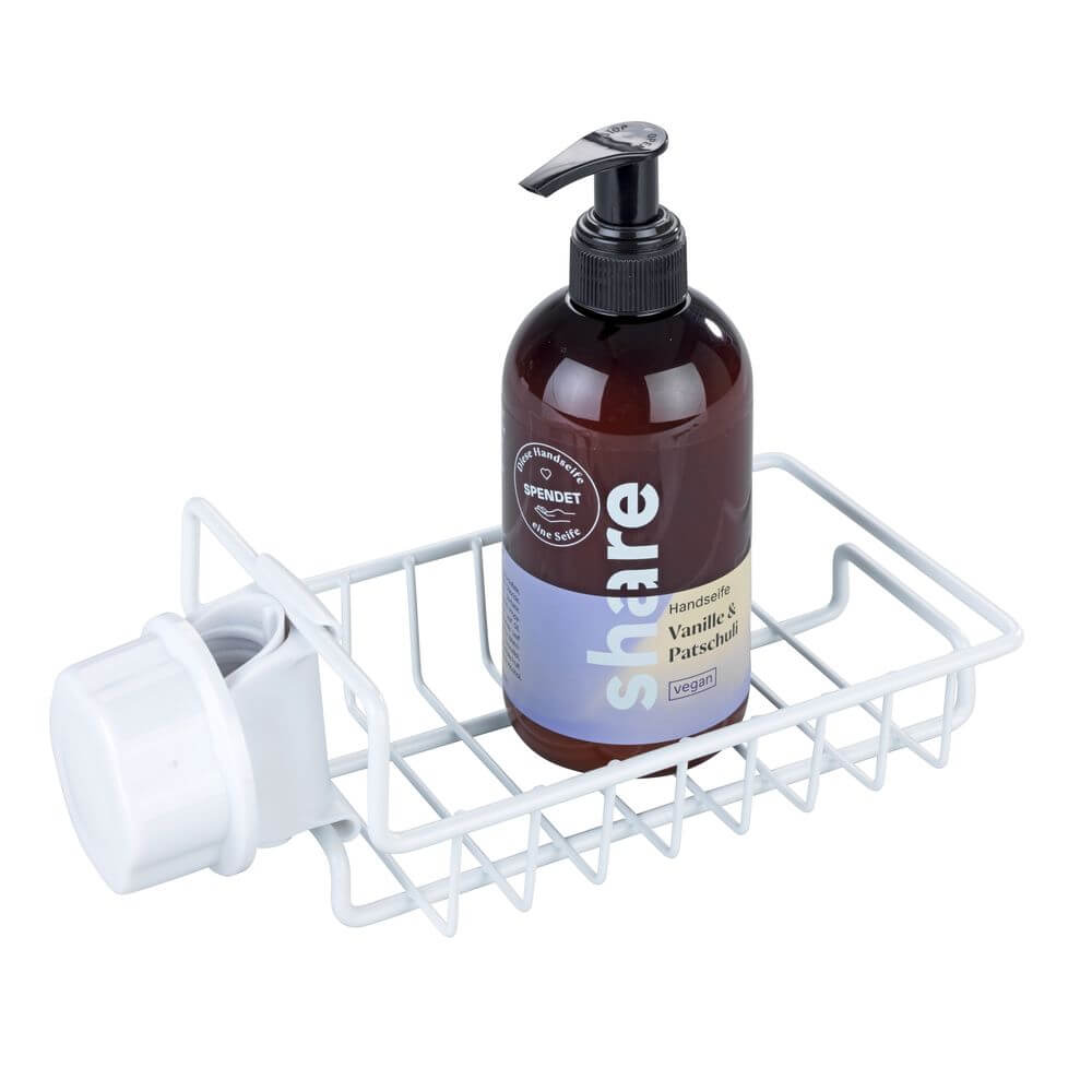 Stainless Steel Sponge Holder for Kitchen Sink - White On Tap Sponge Caddy - Perfect for Organizing Dish Sponges, Brushes & Cleaning Tools by Sink