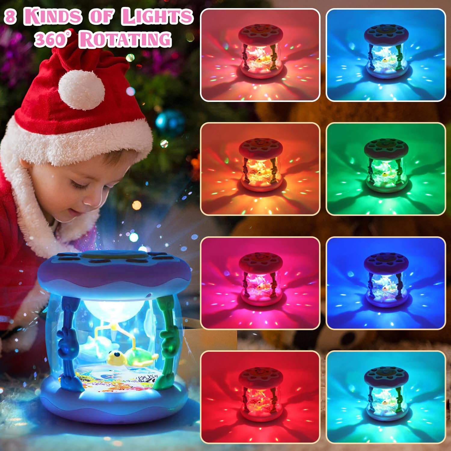 Ocean Rotating Light Up Musical Baby Toys for 6-12 Months - Pink Tummy Time & Crawling Toys for Infant Girls 3-18 Months | Interactive Sensory Toy for 1-3 Year Old Girls | Perfect Baby Shower Gift & Early Learning Developmental Toy