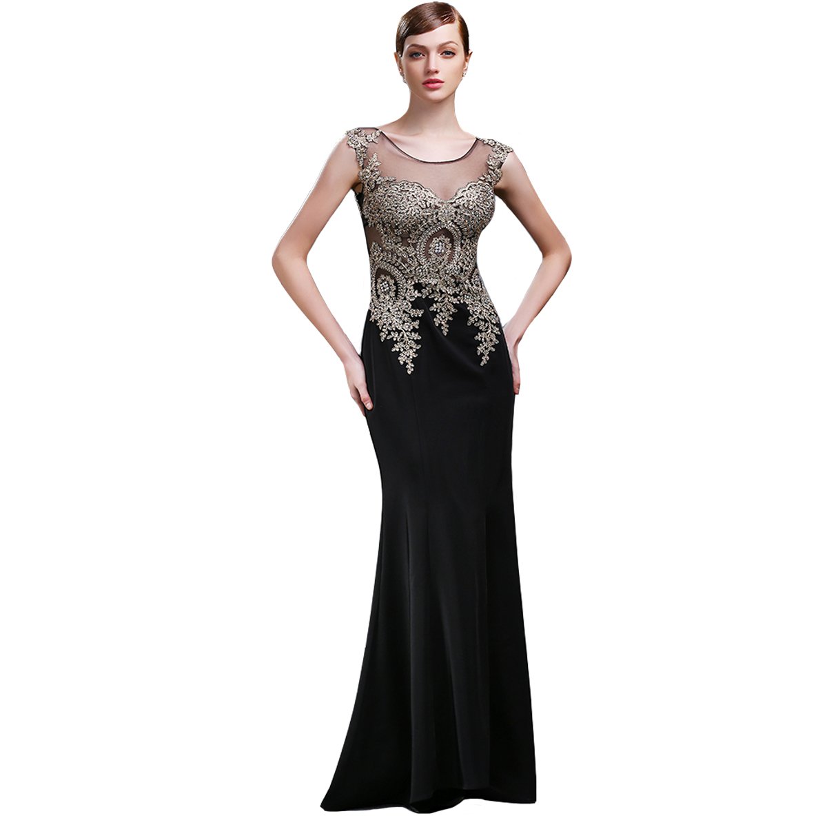 Lemai Black Crystal Gold Lace Sheer Mermaid Prom Dress - Elegant Formal Evening Gown for Women | Perfect for Prom, Homecoming, Wedding & Special Occasions