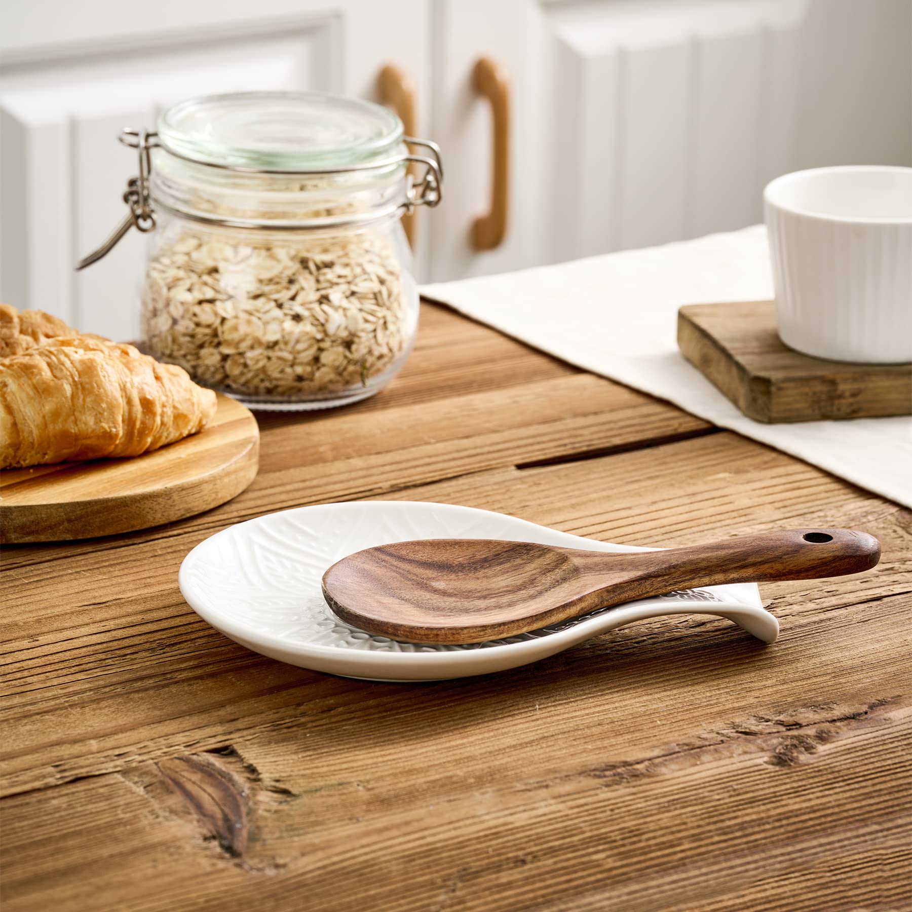 Ceramic Spoon Rest for Kitchen - 7.48 Inch White Spoon Holder | Countertop Kitchen Accessory | Dishwasher Safe | Perfect for Cooking, Serving & Dining Table Decor