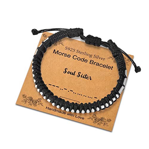 Sterling Silver Morse Code Bracelet for Women & Men - Adjustable Leather Cuff with Inspirational Message - Unique Birthday & Friendship Gift Jewelry for Everyday Wear & Special Occasions