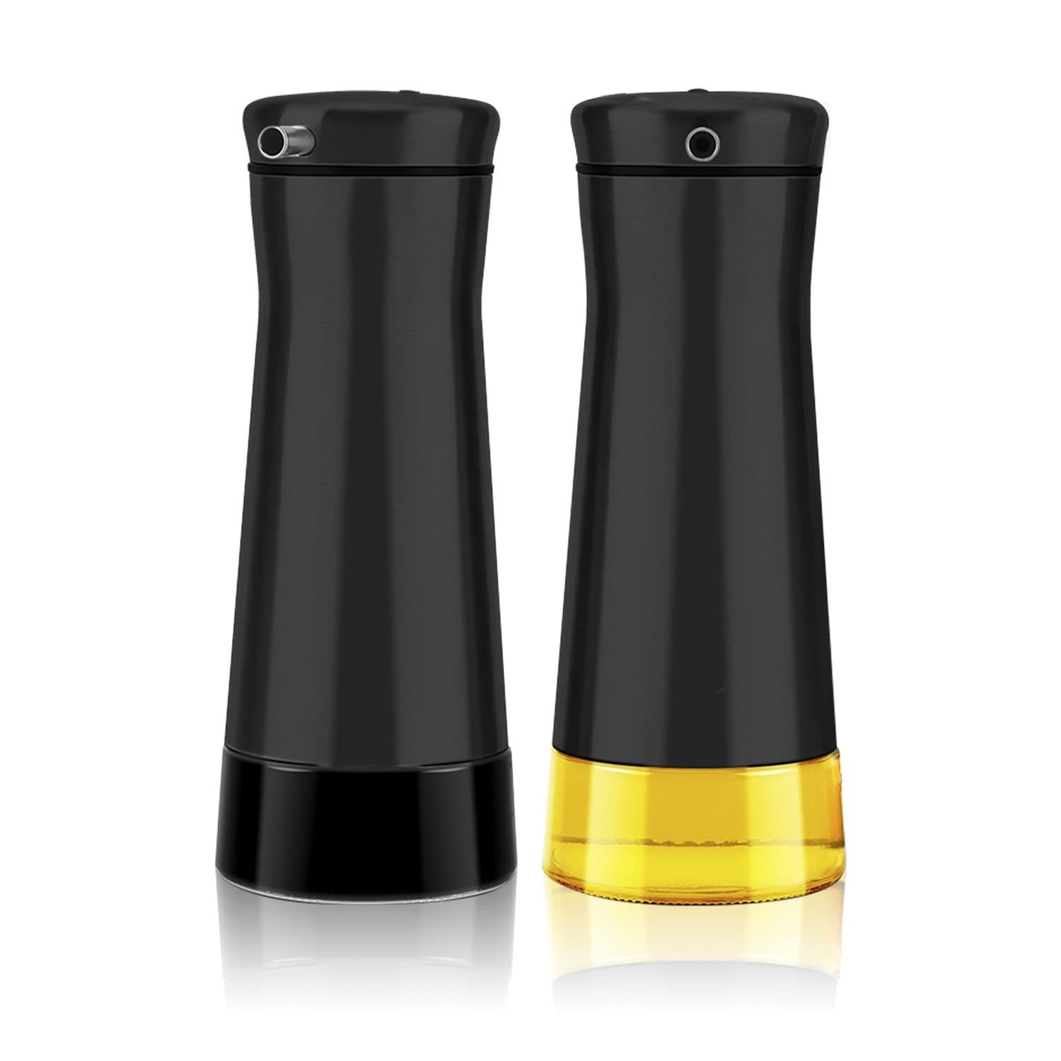 Premium Black Oil and Vinegar Dispenser Set - 2 Pack No-Drip Glass Bottles for Kitchen, Home, Restaurants & Weddings - Elegant Kitchen Decor & Accessories for Cooking, Salad Dressing & Entertaining