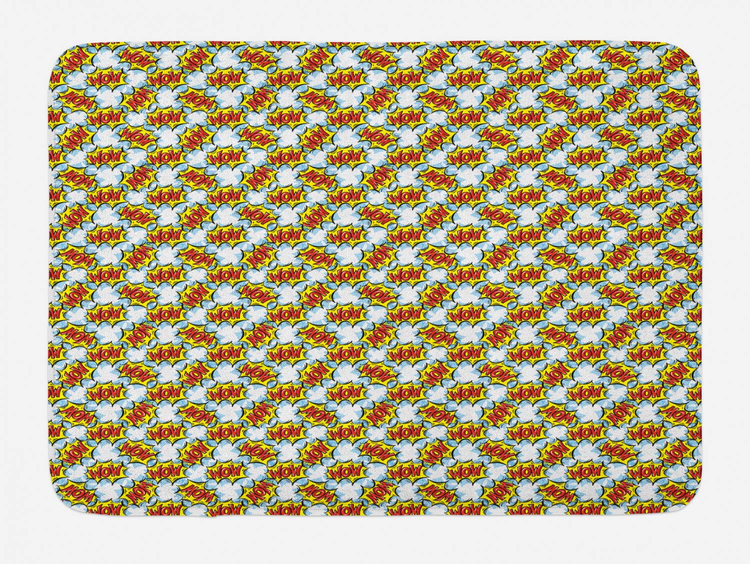 Ambesonne Pop Art Bath Mat - Retro Humor Funny Comics Speech Bubble Design, Non-Slip Plush Bathroom Rug, 30.2 x 20 Inches, Yellow Vermilion & Blue - Perfect for Modern Bathrooms, Guest Suites & Kids' Rooms