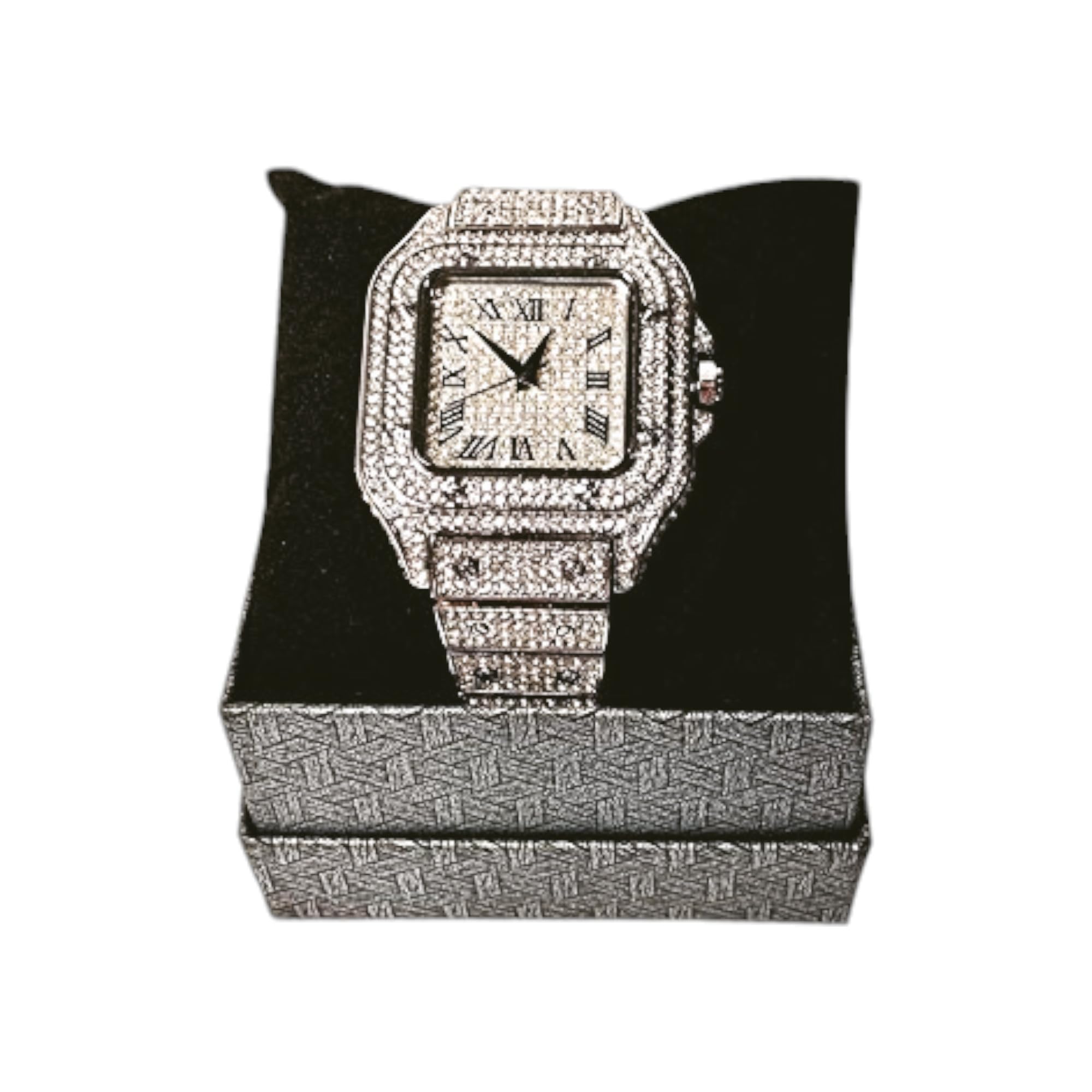 Luxury Iced Out Watch for Men & Women - Gold Square Dial with CZ Diamonds & Roman Numerals - Hip Hop Rapper Style Wristwatch - Perfect Gift for Birthday, Anniversary & Special Occasions