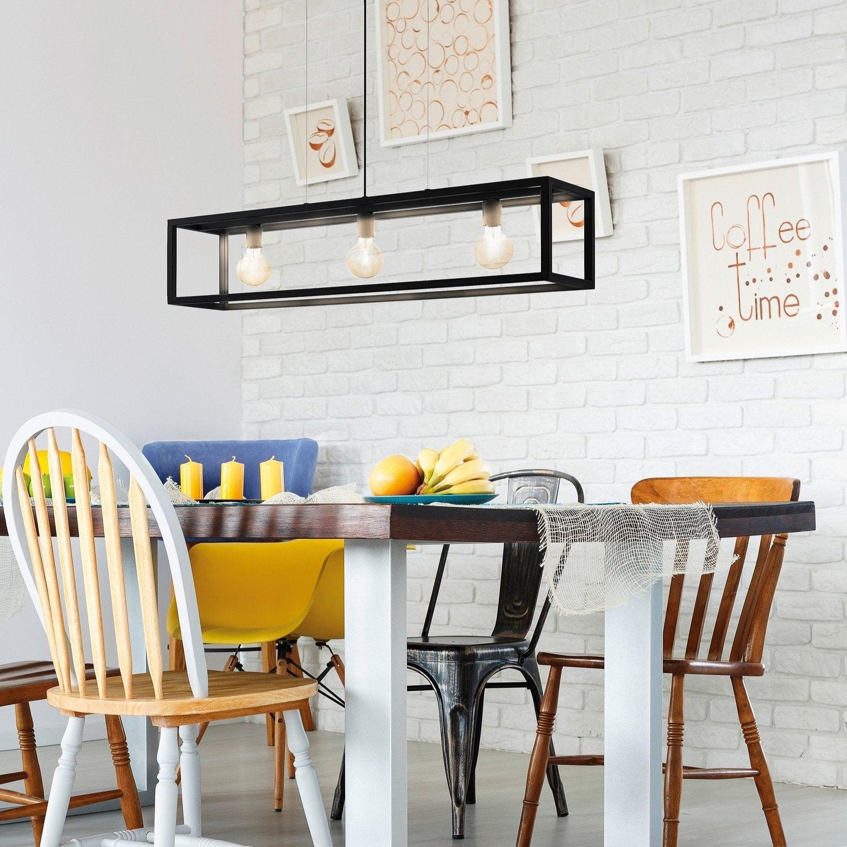 Eglo Elswick 3-Light Black Metal Industrial Ceiling Pendant Light Fixture - Perfect for Kitchen Island, Dining Room or Bedroom Lighting