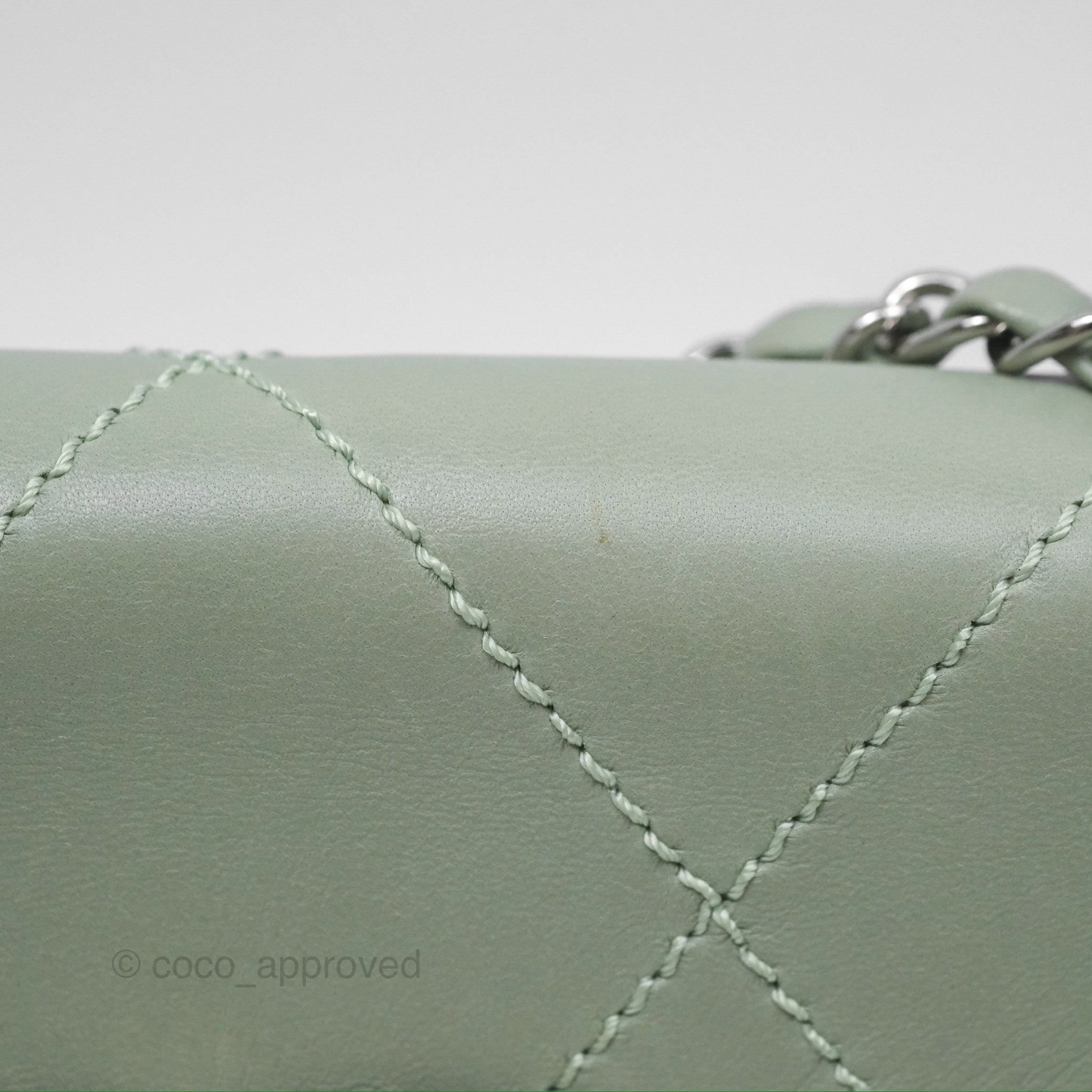Chanel CC East West Flap Bag Genuine Lambskin Leather Mint Green with Silver Hardware - Luxury Crossbody Purse for Women, Perfect for Date Night & Special Occasions