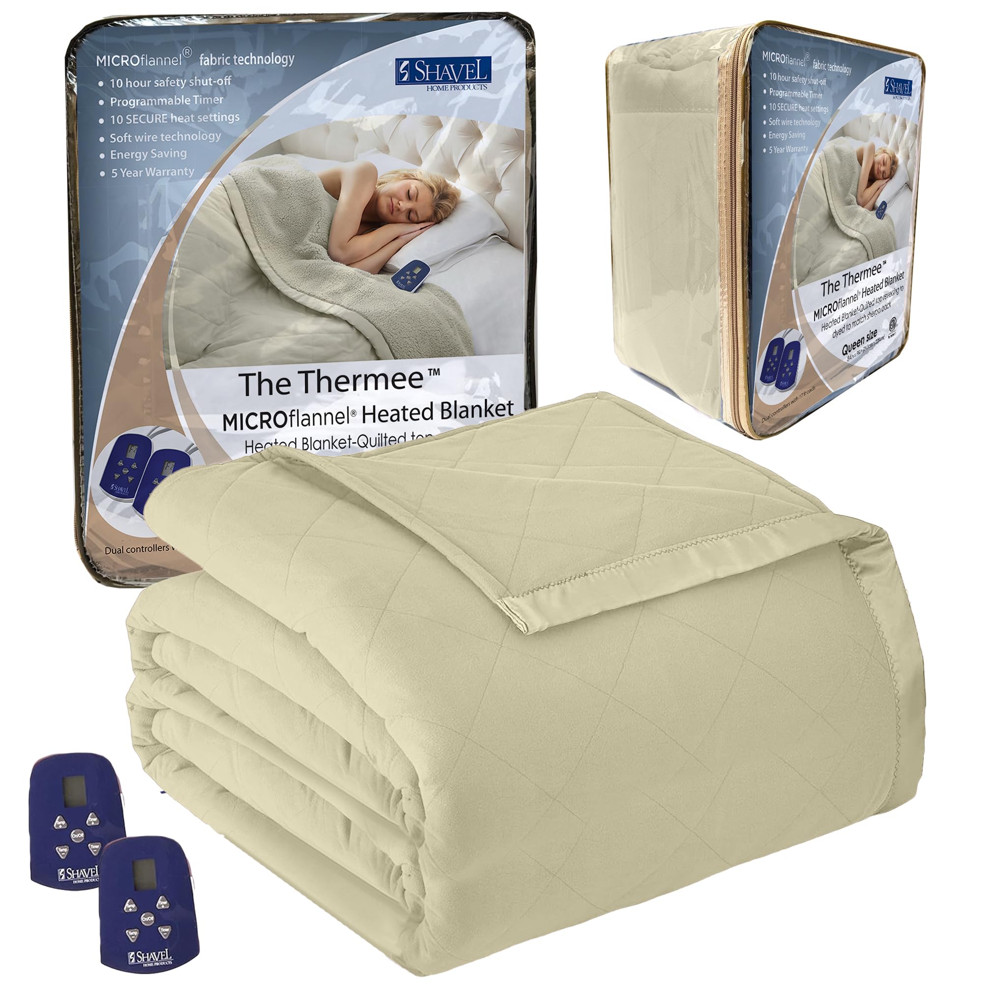Premium Thermee Micro Flannel Heated Blanket Queen Size - 10 Heat Settings, Programmable Timer, Ultra-Soft Electric Throw for Fast Warming | Perfect for Cold Nights, Bedroom Use & Cozy Winter Relaxation (Sage Green)