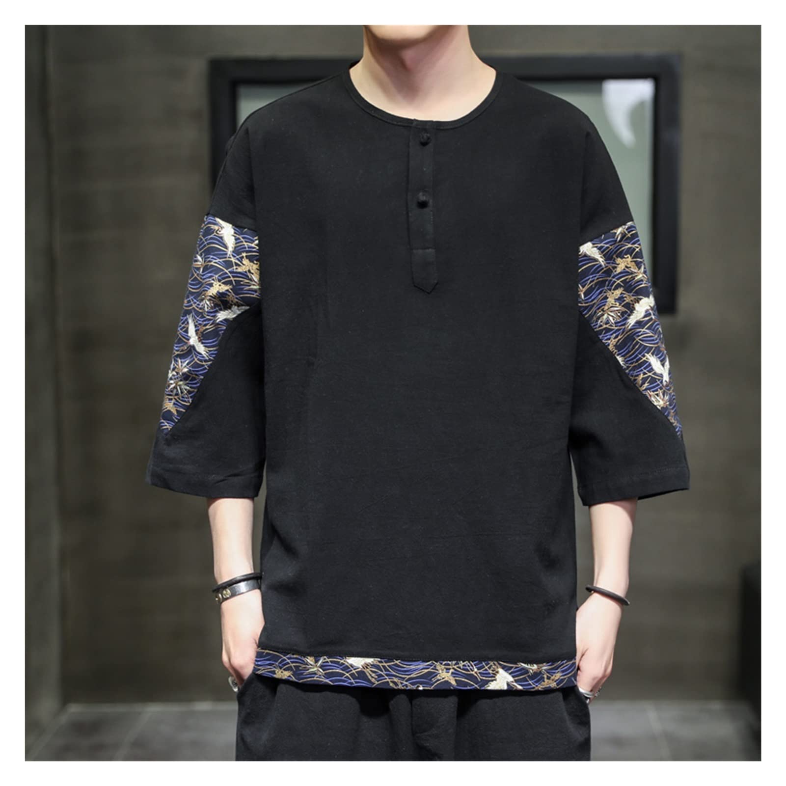 LEIGE Cotton Linen Patchwork Oversized T-Shirt for Men - Summer Loose Fit Plus Size Couple Tops Short Sleeve Tee (XXL) | Breathable & Comfortable for Casual Wear, Beach Vacation, and Street Fashion
