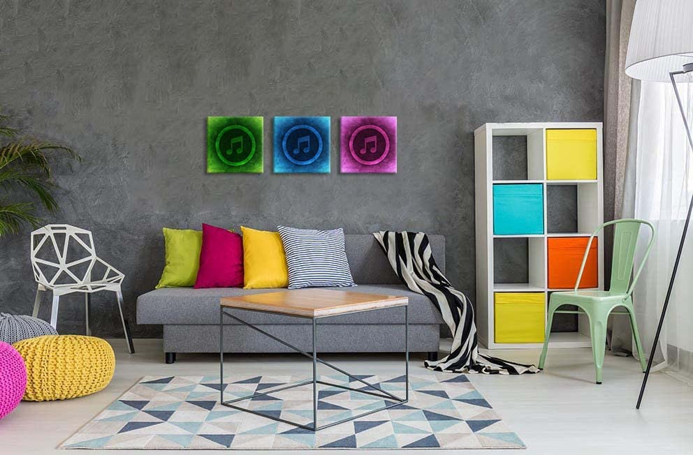 NAN Wind 3-Piece Music Notes Wall Art Set - Giclee Print Canvas Paintings for Living Room, Bedroom & Classroom Decor - Framed Ready to Hang Home Decor (20x20 Inch x3) - Perfect for Music Lovers, Studio & Office Wall Decor