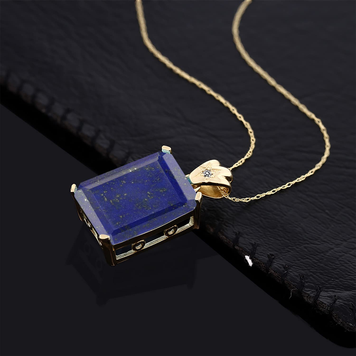 18K Yellow Gold Plated Emerald Cut Gemstone Birthstone Pendant Necklace with Diamond Accents - 18X13MM Center Stone & 1.8MM Round Stones - 18 Inch Chain - Elegant Jewelry Gift for Women, Wife, Mom - Perfect for Birthdays, Anniversaries & Special Occasions