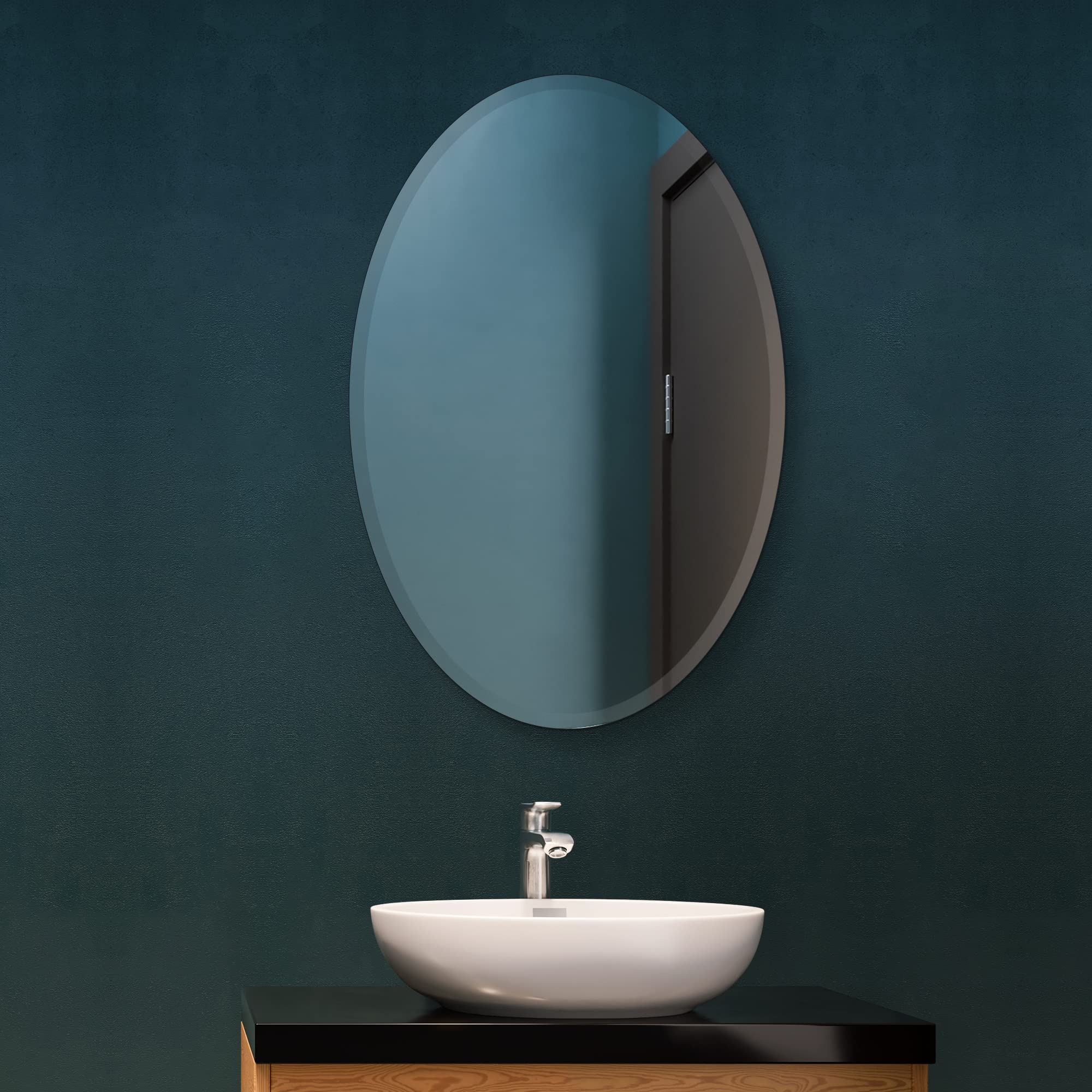22x39 Inch Oval Frameless Wall Mirror with 1 Inch Beveled Edge - Bathroom Vanity Bedroom Living Room Decor - Shatter-Resistant Glass for Home & Commercial Use