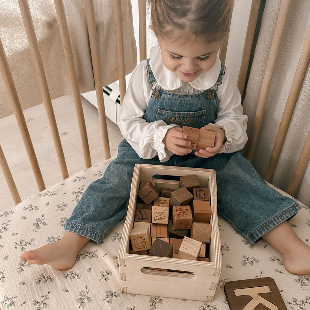 Wooden Alphabet Blocks with Storage Crate - Educational ABC Learning Toy for Toddlers - Perfect for Preschool Learning, Baby Shower Gifts & Nursery Decor