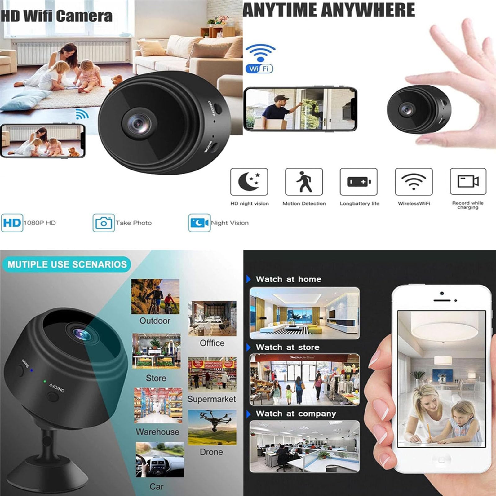 Camtrix Magnetic Mini Security Camera - 1080p HD Wireless, Night Vision, Motion Detection, Covert Camera with App (2PCS) - Ideal for Home, Office, and Indoor Surveillance