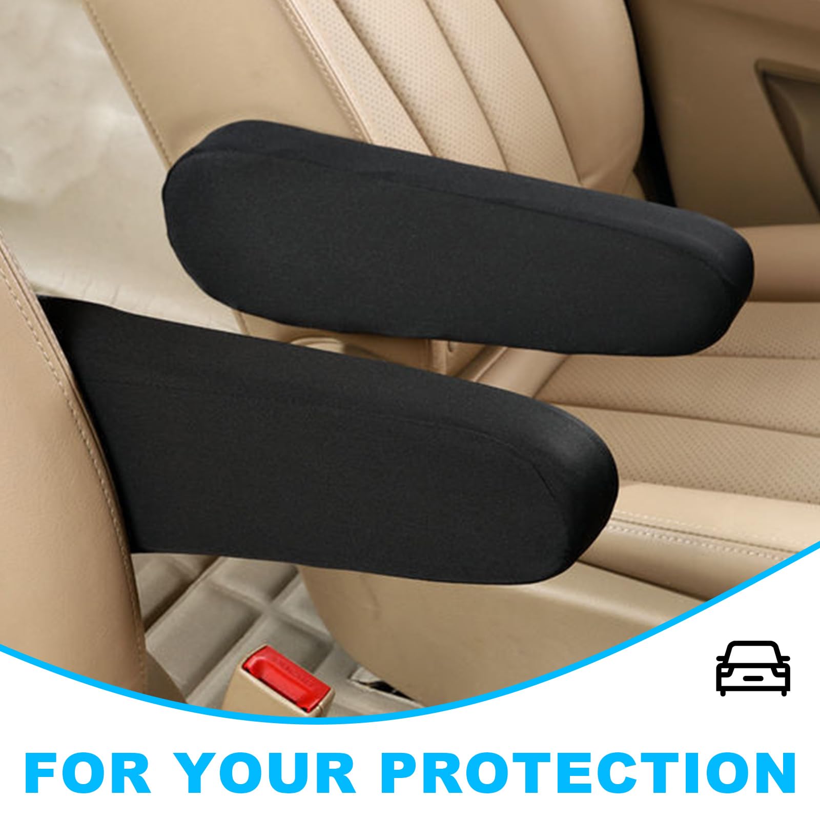 2 PCS Universal Car Seat Armrest Covers - Elastic Fabric Protectors for SUV, Truck - Black