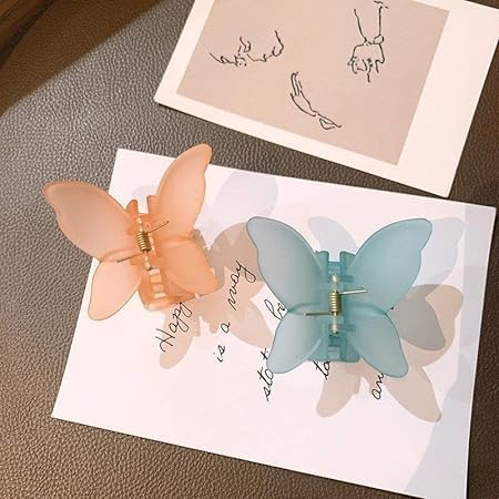 Butterfly Hair Clips for Women & Girls - 4 Pack Frosted Plastic Hair Barrettes, Jaw Clamp Hair Claws - Perfect for School, Work, Parties & Everyday Hairstyles