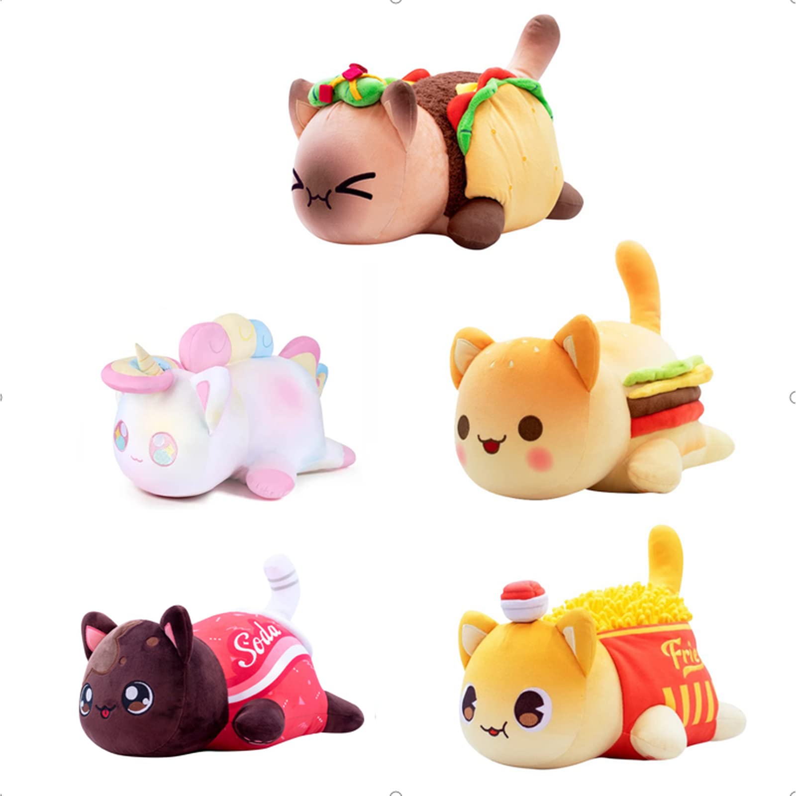 Cute Cat Plush Doll - Soft Kitten Pillow Toy for Kids, Perfect Birthday Gift with Food Theme (Cola, Fries, Burger, Donut) - Meemeows Aphmau Inspired Stuffed Animal for Cuddling, Room Decor, and Gift Giving
