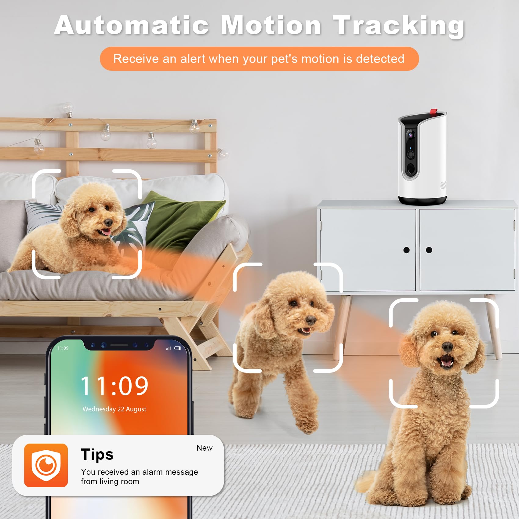 2K Pet Camera with AI Tracking & Treat Dispenser - 360° Security Dog Monitor with Motion Alerts, 2-Way Audio & Local Storage - Perfect for Pet Monitoring at Home or Office (Works with Phone App)