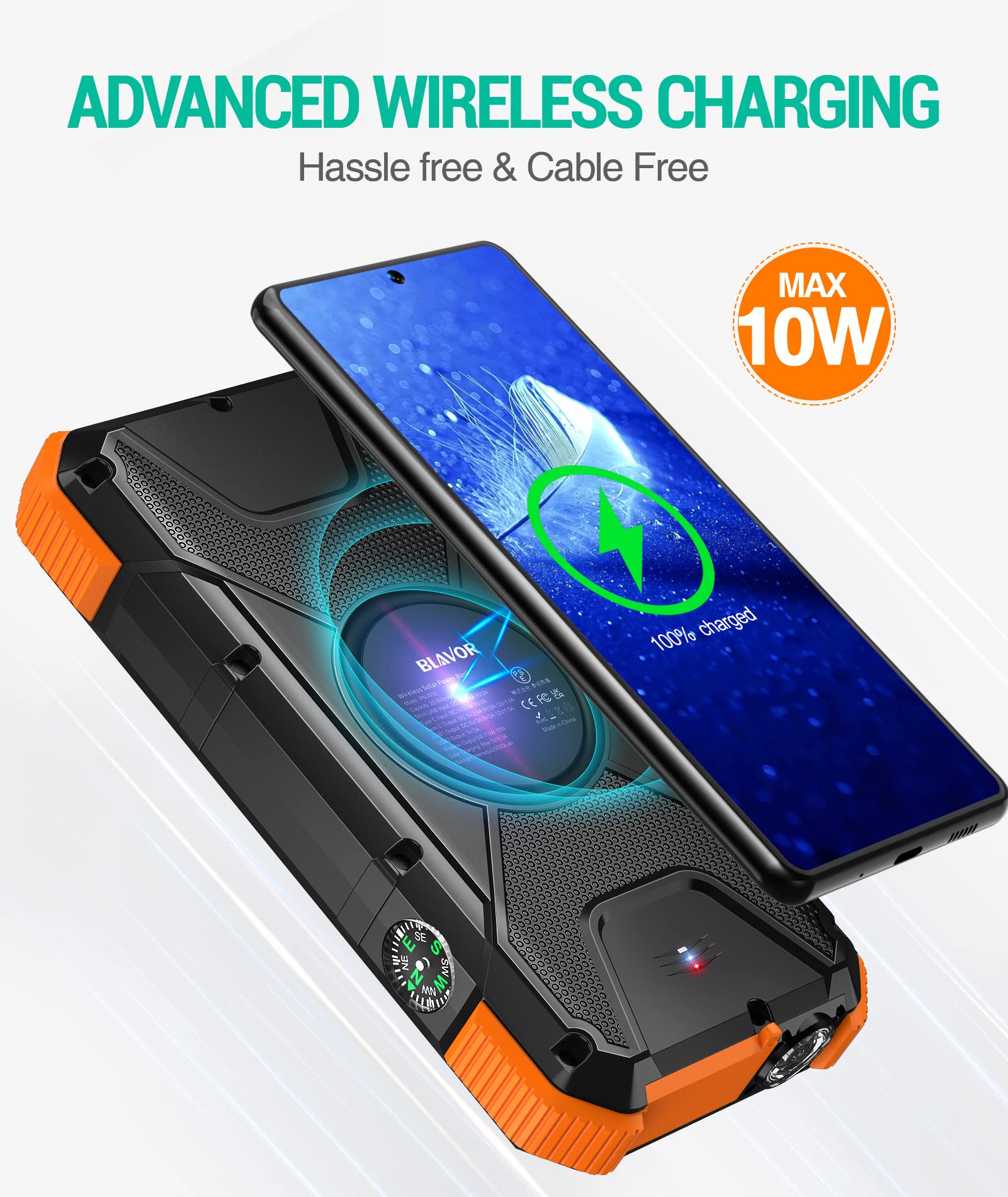 BLAVOR 20000mAh Solar Power Bank with 10W Portable Solar Panel | Fast Charging (5V/2A Max) | Perfect for Camping, Hiking & Outdoor Adventures