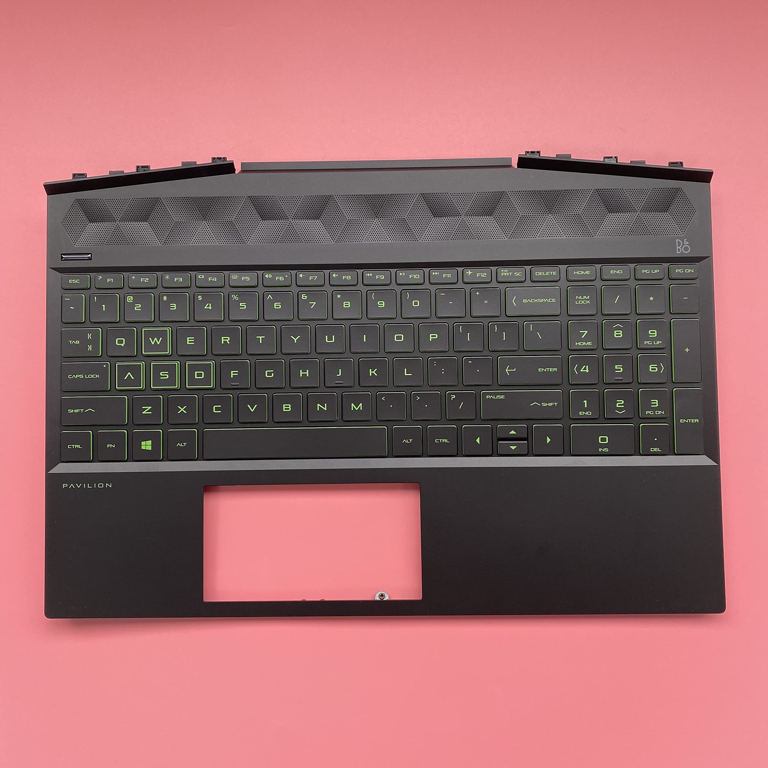 Original HP Gaming Pavilion 15-DK0126TX L57593-001 Upper Case Palmrest with Green Backlit Keyboard Replacement - Compatible with HP 15-DK Series Laptops - Perfect for Gaming & Office Use