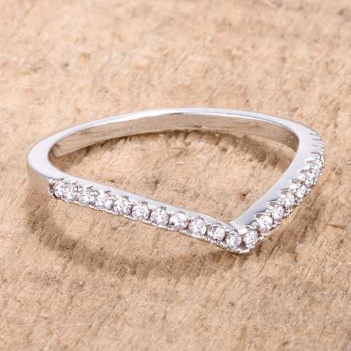0.22Ct Rhodium Plated CZ Chevron Ring for Women - Elegant Stackable Wedding Band, Anniversary Gift, Party & Everyday Wear