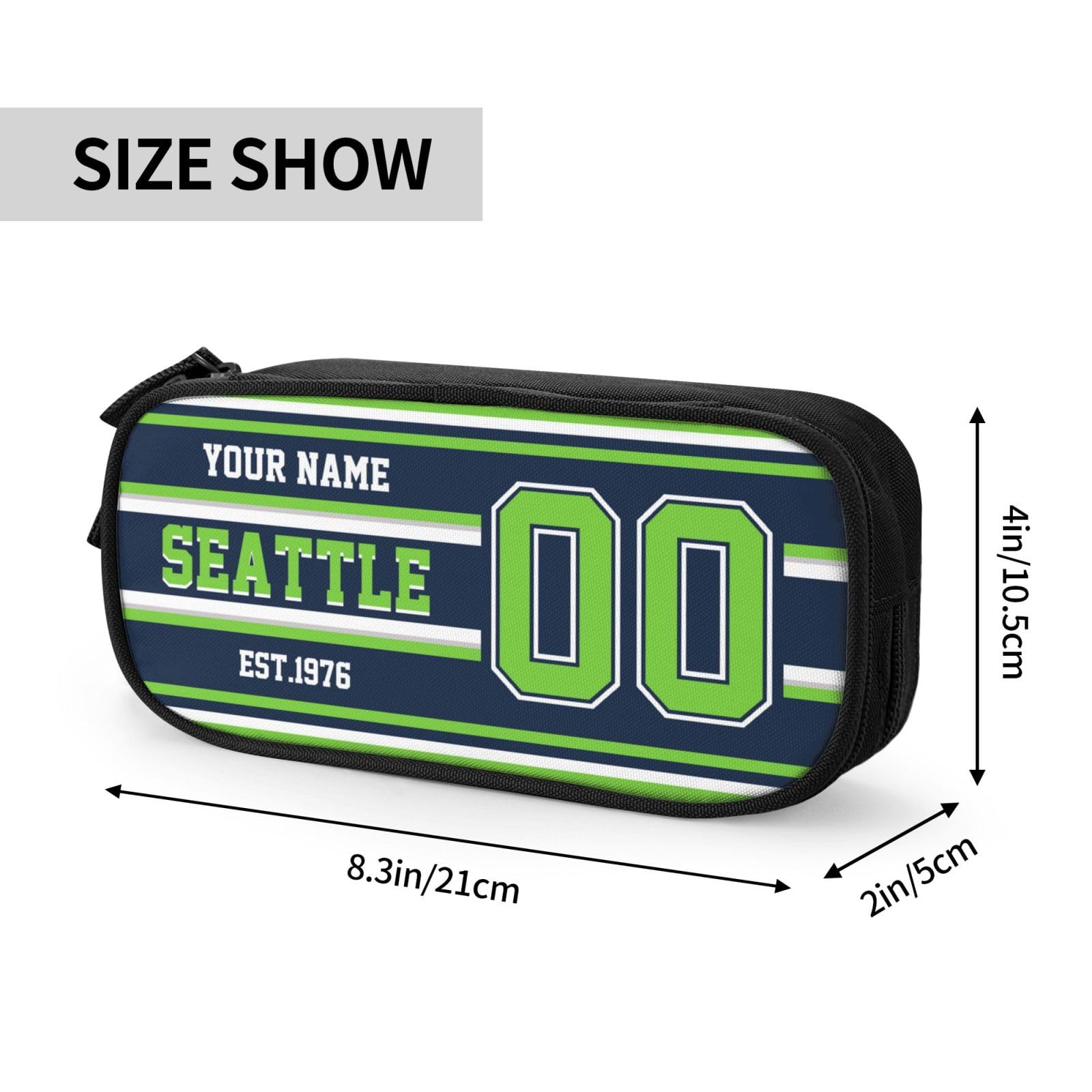 Custom Seattle Seahawks Pencil Case with Name & Number - Personalized Football Themed Pen Holder - Unique Gift for NFL Fans (Men, Women, Students) - Perfect for School, Office & Game Day Accessories