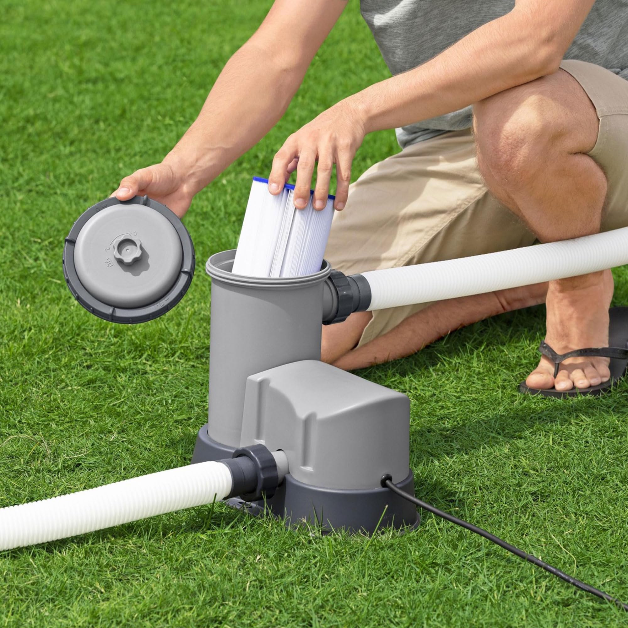 Bestway Flowclear 1500 GPH Above Ground Pool Pump with Automatic Timer - 120V Swimming Pool Filter System with Adapters | Perfect for Backyard Pools, Inflatable Pools & Water Circulation