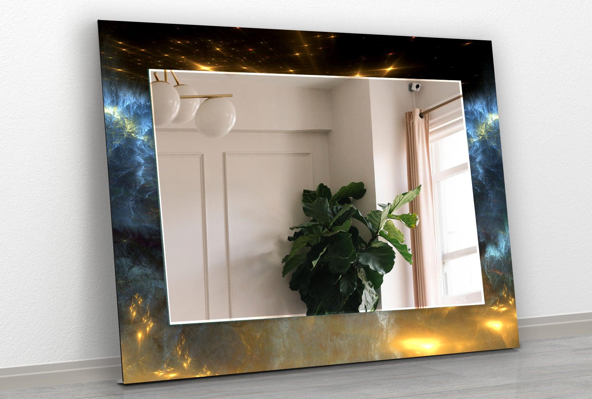 Black Gold Space Wall Mirror - Modern Decorative Mirror for Living Room, Bedroom & Bathroom - Stylish Home Decor & Vanity Mirror