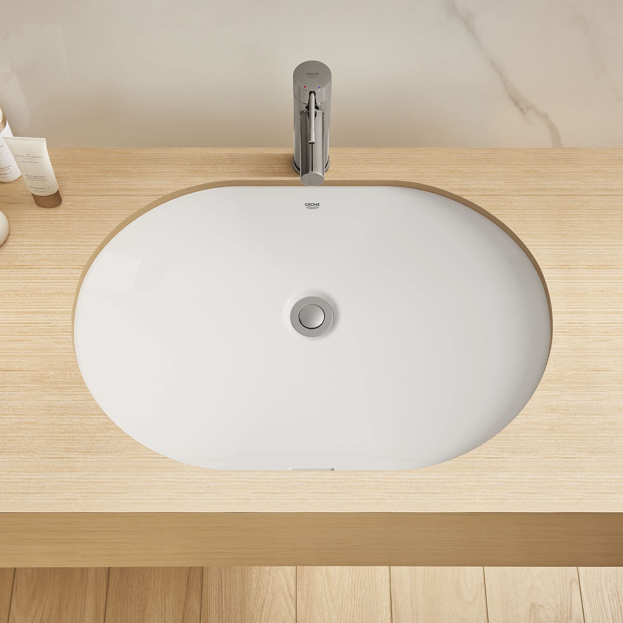 GROWE 39673000 Essence Bathroom Sink Faucet - Alpine White Finish - Single Handle Waterfall Spout - Perfect for Modern Bathroom & Vanity Decor