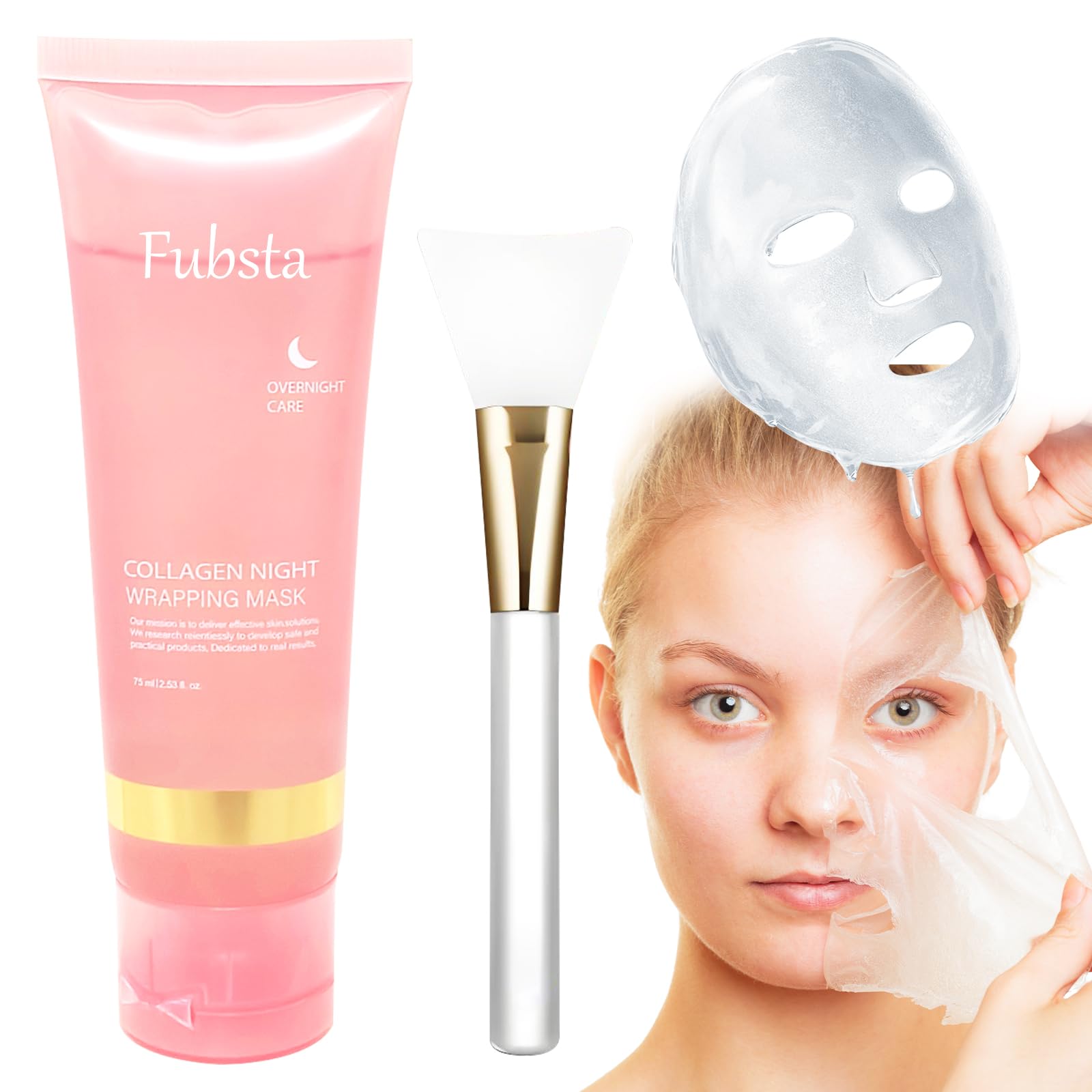 Fubsta Collagen Night Wrapping Mask for Dry & Dehydrated Skin - Overnight Peel Off Facial Mask with Collagen for Elasticity & Hydration Care (1 Pack) | Perfect for Nighttime Skincare Routine & Spa Treatment at Home