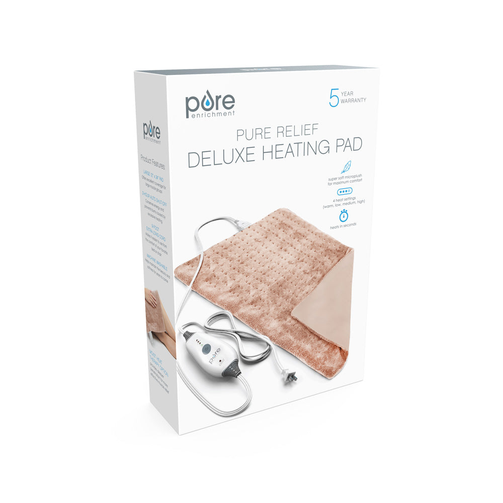 PureRelief Deluxe Heating Pad for Back Pain Relief - Electric Heating Pad with Auto Shut-Off, 6 Heat Settings - Perfect for Muscle Pain, Cramps & Arthritis at Home or Office