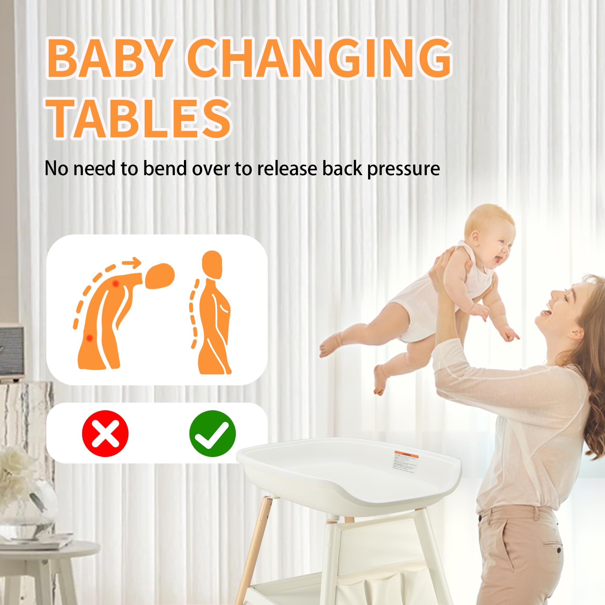 JMMD Adjustable Height Baby Changing Table with Waterproof Pad & Storage - Nursery Diaper Station for Infants 0-5 Months (White) | Perfect for Small Spaces & Baby Room Organization