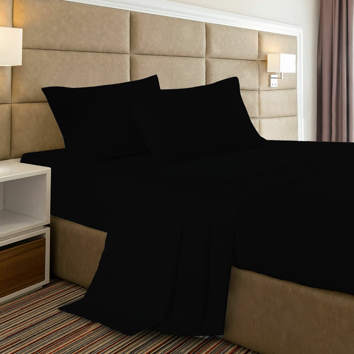 BLUECLANS 1000 Thread Count Egyptian Cotton Sheets Twin Size - 17 Inch Deep Pocket Fitted Sheet, 4 Piece Sheet Set with 2 Pillowcases - Sateen Weave Luxury Hotel Bedding for Ultimate Comfort (Black) - Perfect for Guest Rooms, Vacation Homes & Upscale Bedrooms
