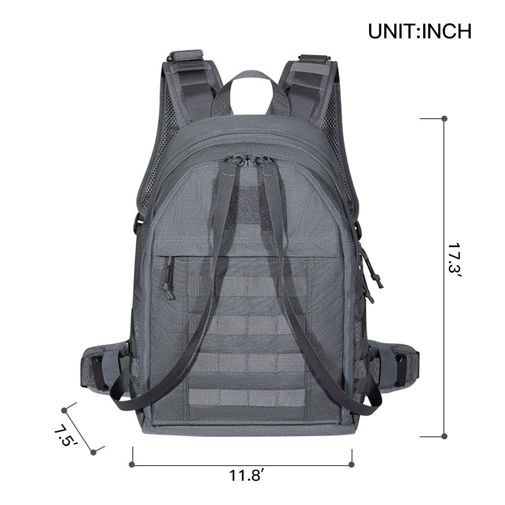 Military Tactical Backpack with Detachable Design - Converts to Outdoor Vest | Durable Grey Rucksack for Hiking, Camping & Airsoft | EXCELLENT ELITE SPANKER Tactical Gear