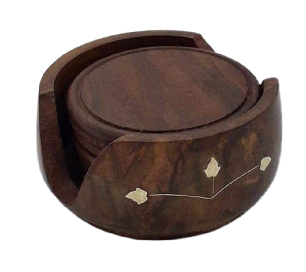 Premium Wooden Drink Coasters Set of 6 - Absorbent & Durable for Coffee, Tea, Beer & Wine - Perfect for Home, Office & Bar Use - Protect Tables from Stains & Water Rings